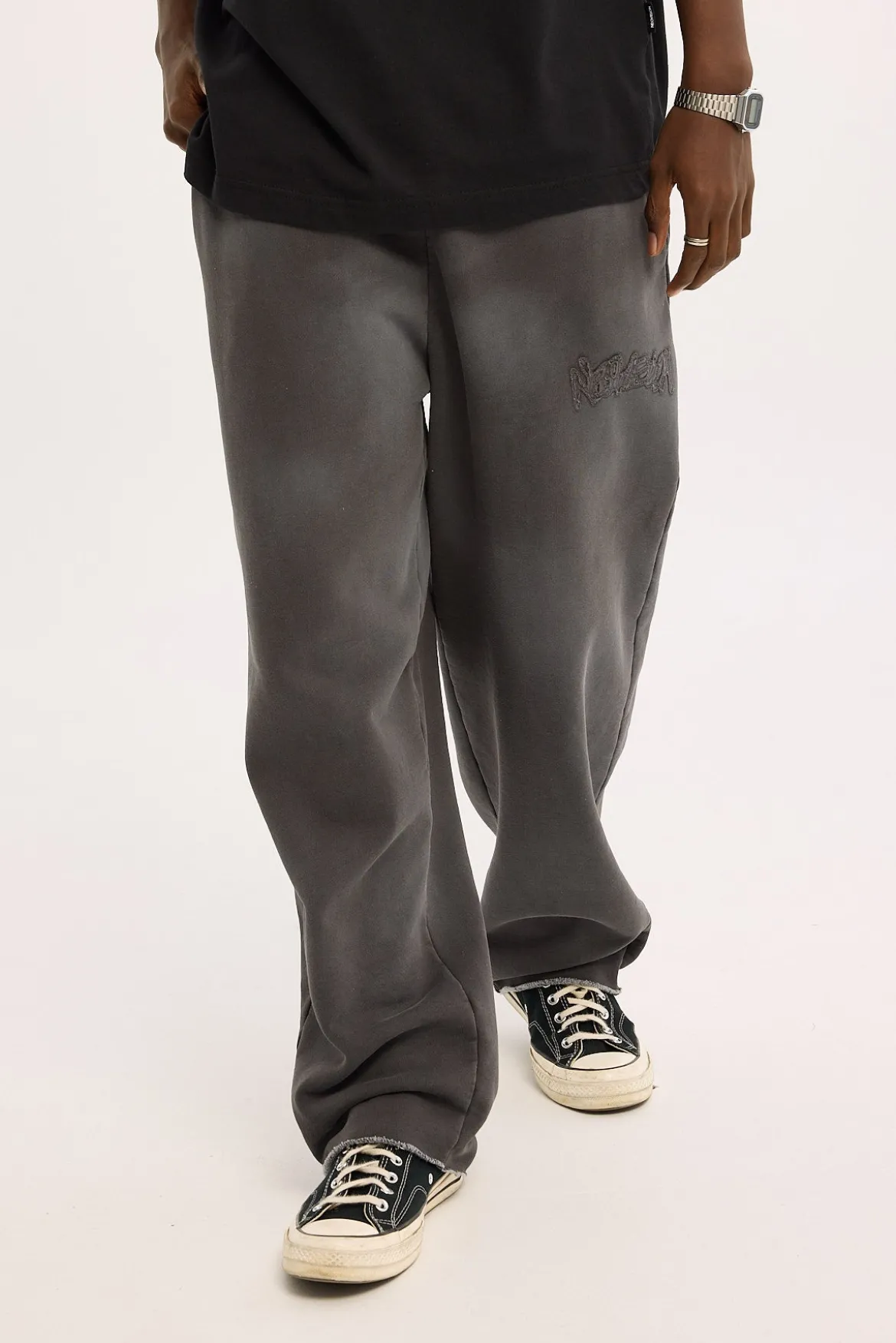 Radical Distressed Logo Baggy Sweatpant Washed Black