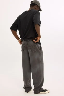 Radical Distressed Logo Baggy Sweatpant Washed Black