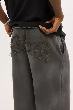 Radical Distressed Logo Baggy Sweatpant Washed Black