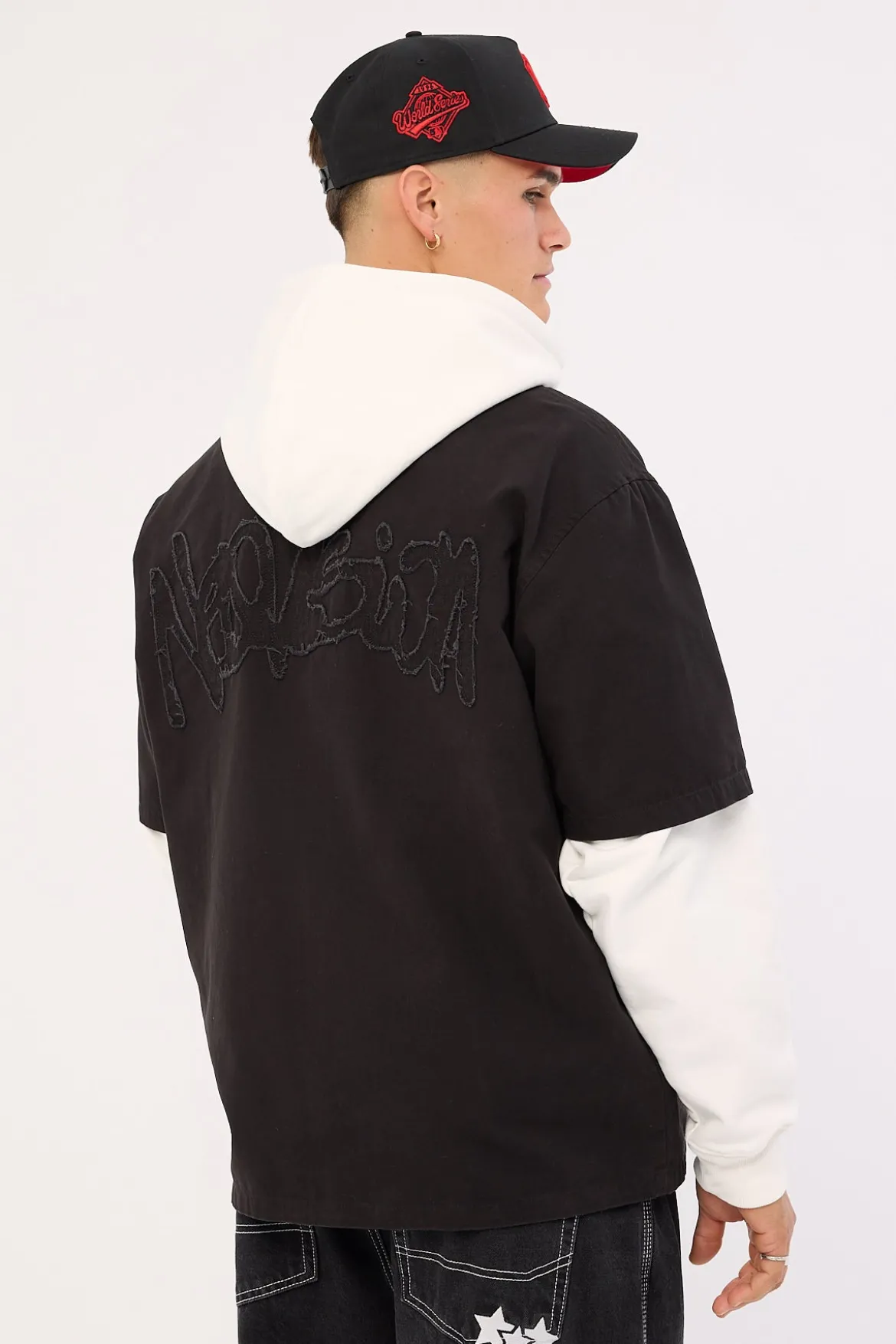 Radical Distressed Zip Through Shirt Washed Black