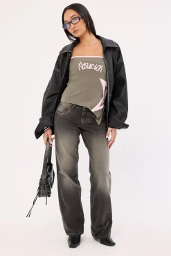 Radical Strapless Asymmetrical Top Khaki Green