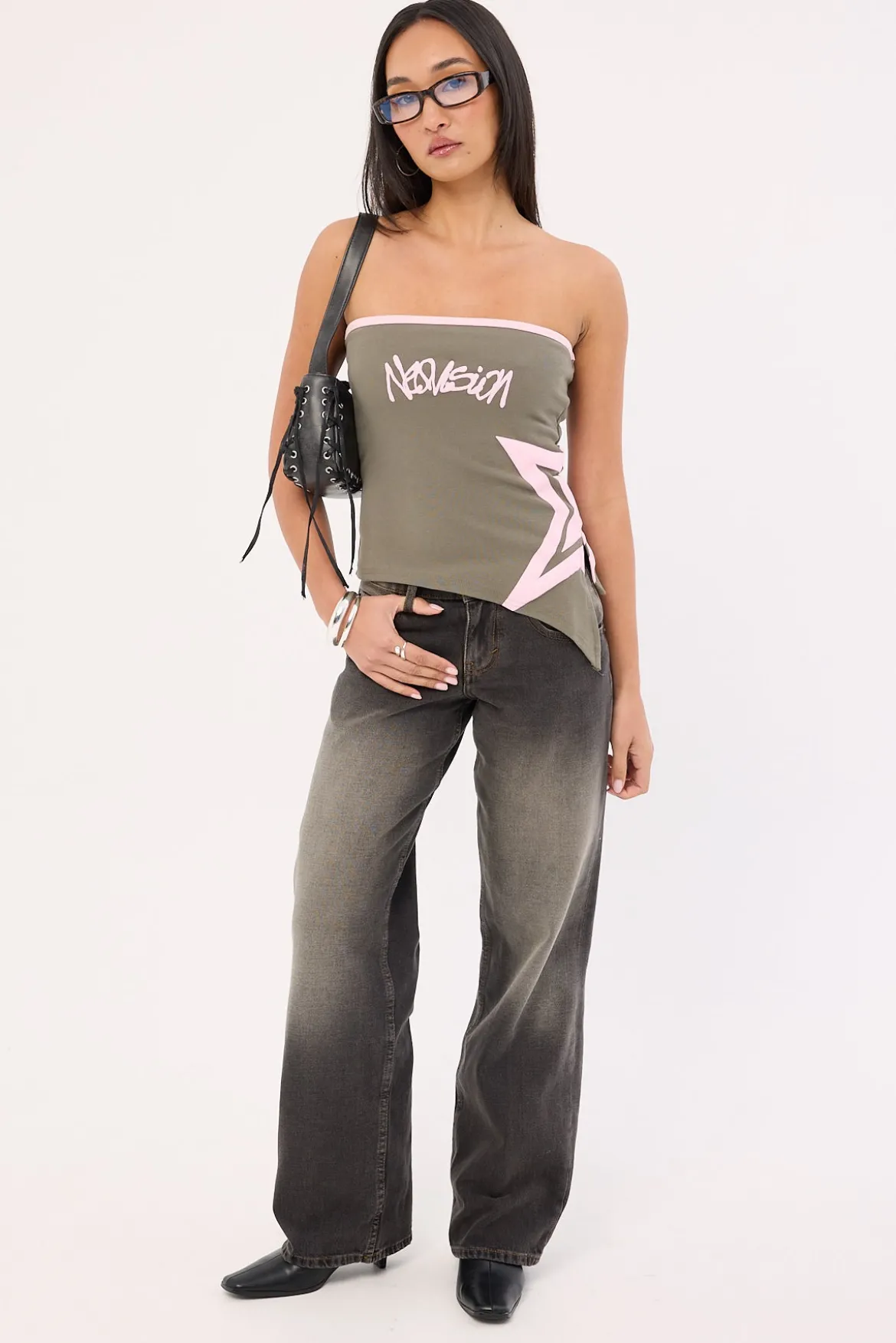 Radical Strapless Asymmetrical Top Khaki Green