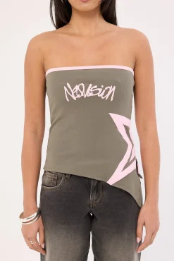 Radical Strapless Asymmetrical Top Khaki Green