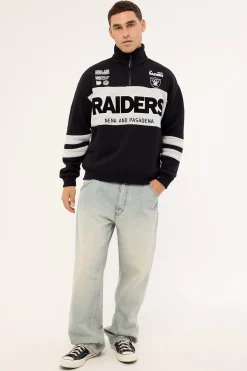 Raiders Panel Pullover 1/4 Zip Jet Black/Silver