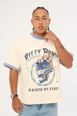 Raised by Fire Ringer Tee Vintage White/Blue