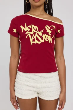 Rakugaki Off Shoulder Top Red