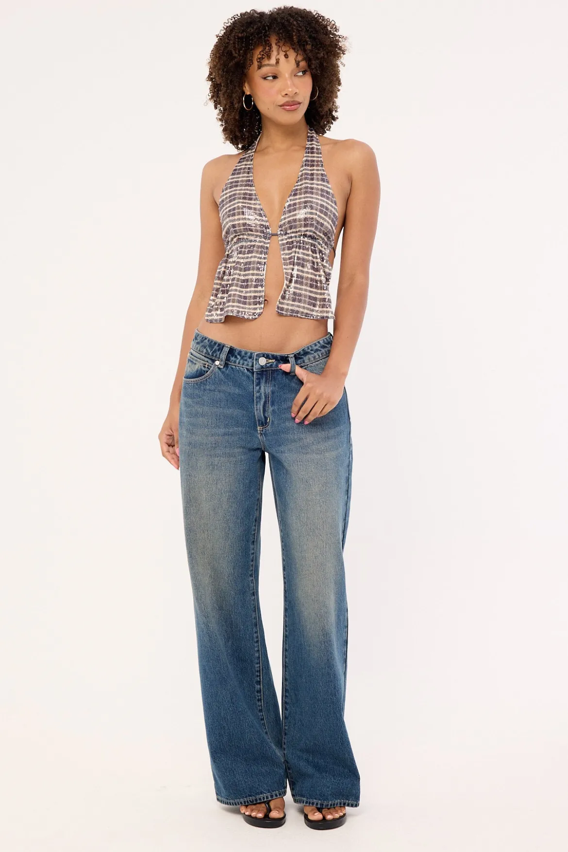 Ramilo Top Sequin Vintage Check Brown