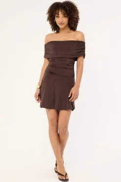 Ramsey Off Shoulder Mini Dress Ash Brown