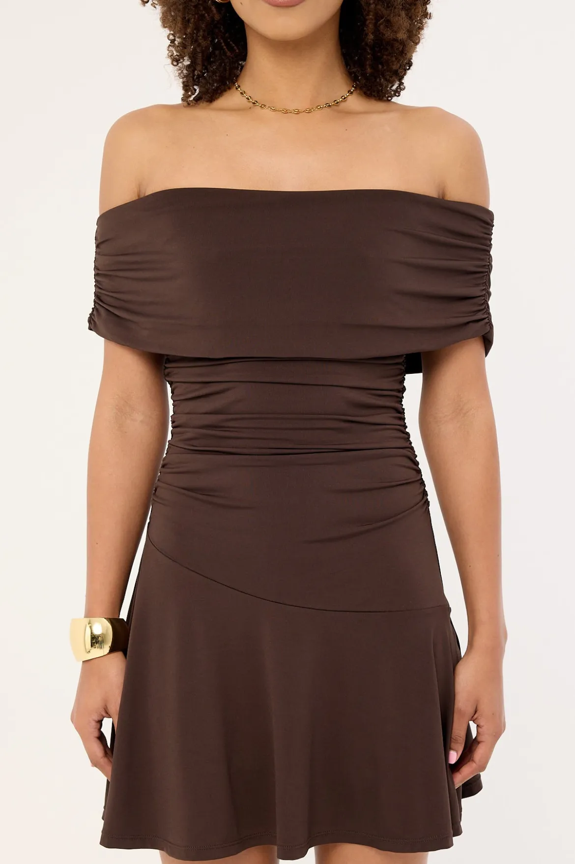 Ramsey Off Shoulder Mini Dress Ash Brown
