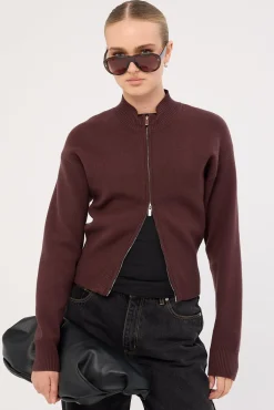 Rana Zip Up Cardigan Bitter Chocolate