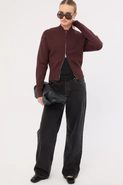Rana Zip Up Cardigan Bitter Chocolate