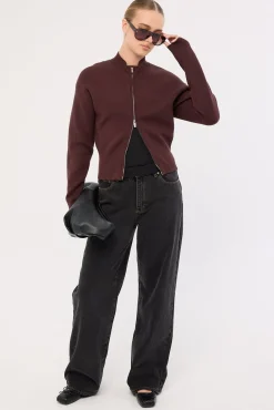Rana Zip Up Cardigan Bitter Chocolate