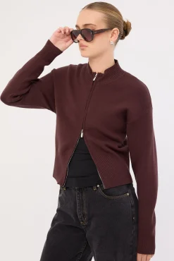 Rana Zip Up Cardigan Bitter Chocolate