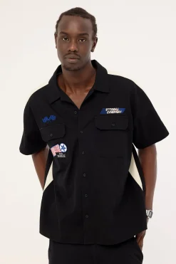 Rapid Fire Short Sleeve Cropped Panel Shirt Black