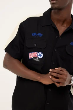 Rapid Fire Short Sleeve Cropped Panel Shirt Black
