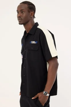 Rapid Fire Short Sleeve Cropped Panel Shirt Black