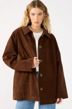 Raven PU Suede Long Line Jacket Brown