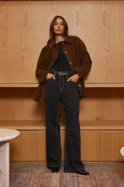 Raven PU Suede Long Line Jacket Brown