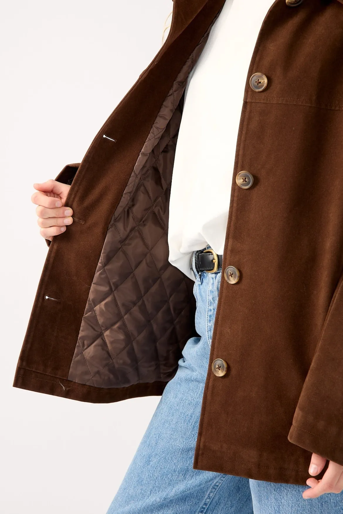 Raven PU Suede Long Line Jacket Brown