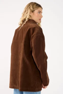Raven PU Suede Long Line Jacket Brown