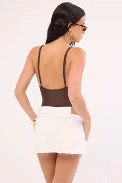 Raw Hem Denim Mid Rise Mini Skirt True White