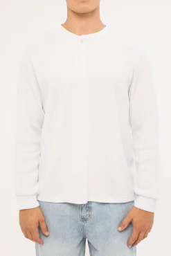 Raymond Waffle Long Sleeve Henley Tee White