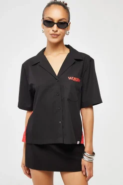 Reckless Bowling Shirt Black Red Contrast