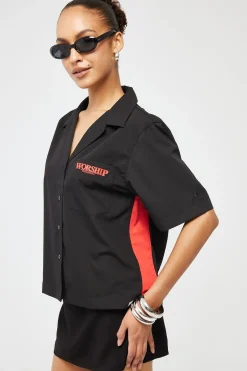 Reckless Bowling Shirt Black Red Contrast