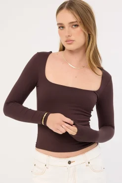 Recycled Long Sleeve Scoop Neck Tee Brown