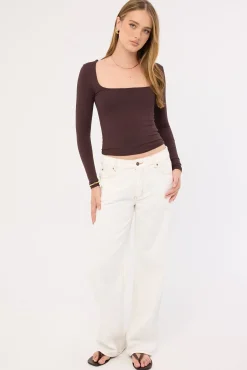 Recycled Long Sleeve Scoop Neck Tee Brown