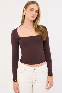 Recycled Long Sleeve Scoop Neck Tee Brown