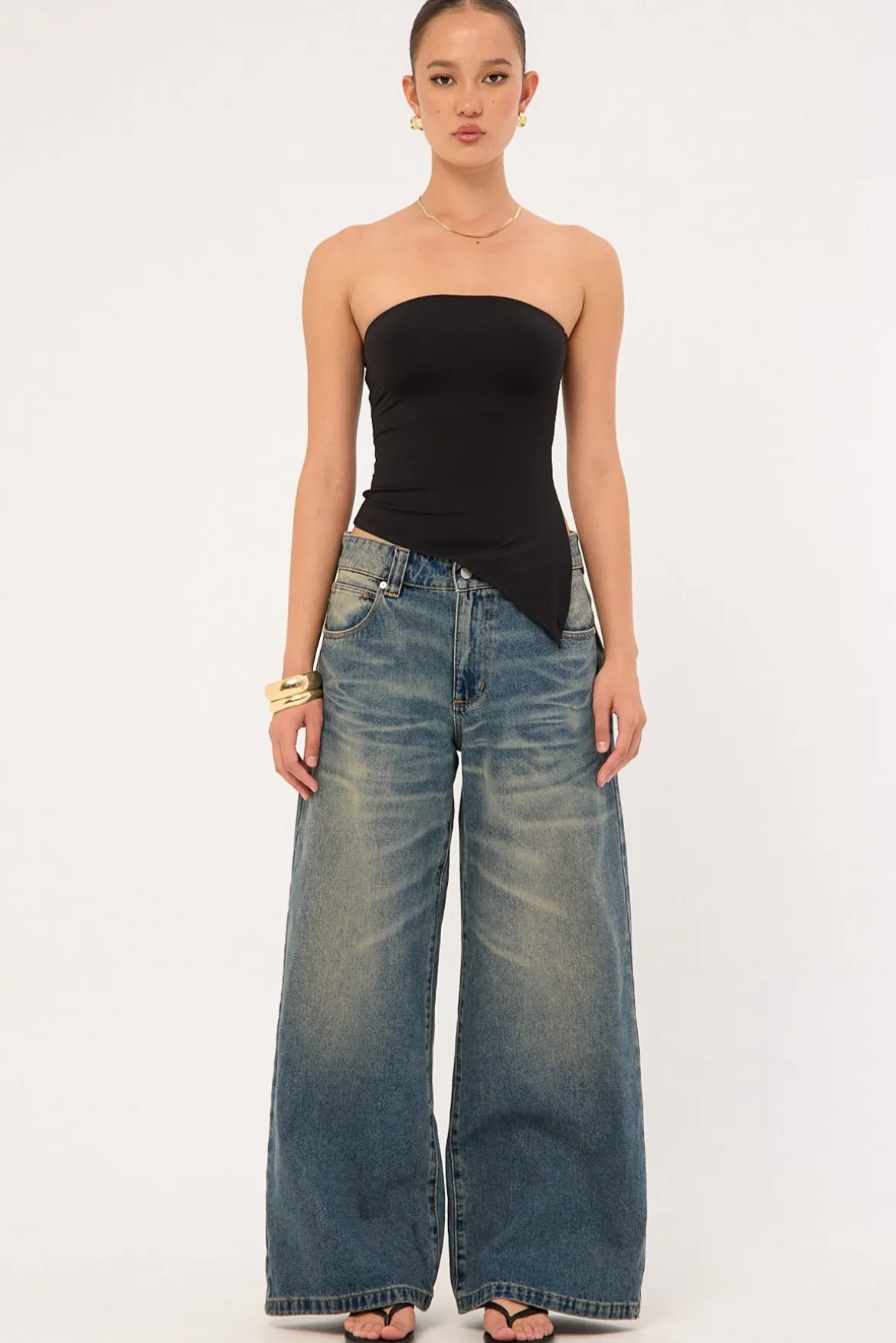Recycled Strapless Asymmetrical Top Black