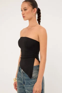Recycled Strapless Asymmetrical Top Black