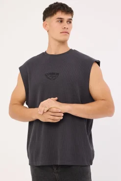 Refine Waffle Muscle Tank Asphalt