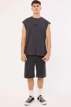 Refine Waffle Muscle Tank Asphalt