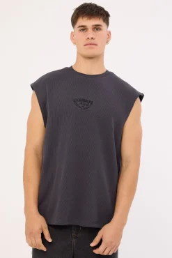 Refine Waffle Muscle Tank Asphalt