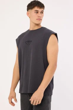 Refine Waffle Muscle Tank Asphalt