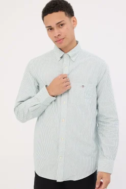 Reg Oxford Banker Stripe Shirt Deep Forest Green