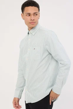 Reg Oxford Banker Stripe Shirt Deep Forest Green