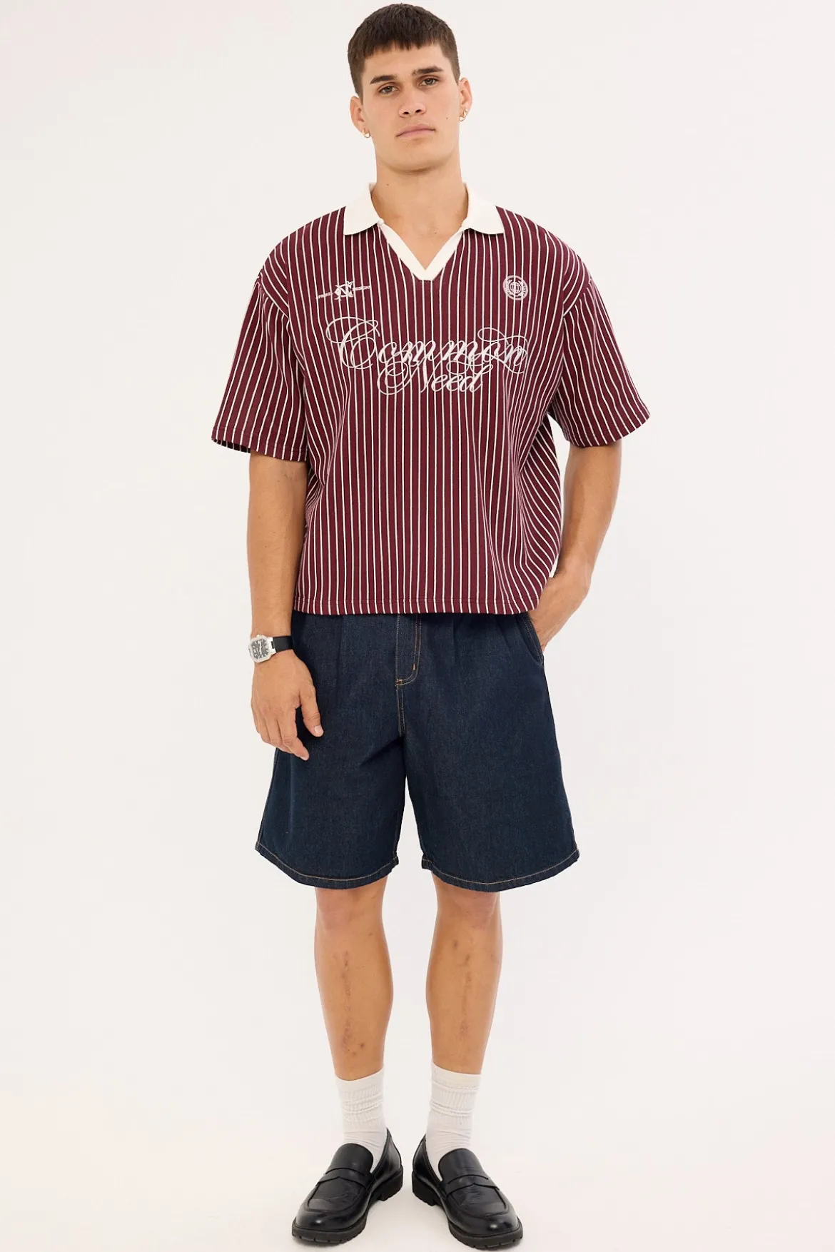 Regent Boxy Cropped Polo Burgundy Stripe
