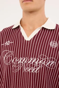 Regent Boxy Cropped Polo Burgundy Stripe
