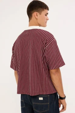 Regent Boxy Cropped Polo Burgundy Stripe