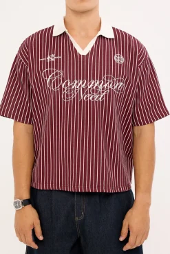 Regent Boxy Cropped Polo Burgundy Stripe