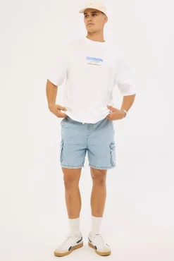 Relaxed Cargo Short Light Blue Denim