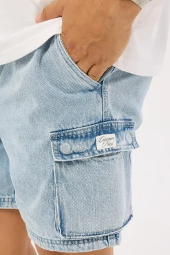 Relaxed Cargo Short Light Blue Denim
