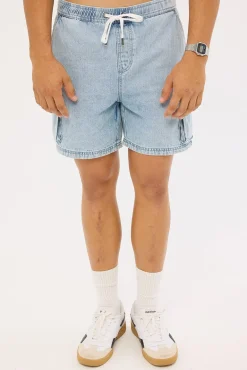 Relaxed Cargo Short Light Blue Denim