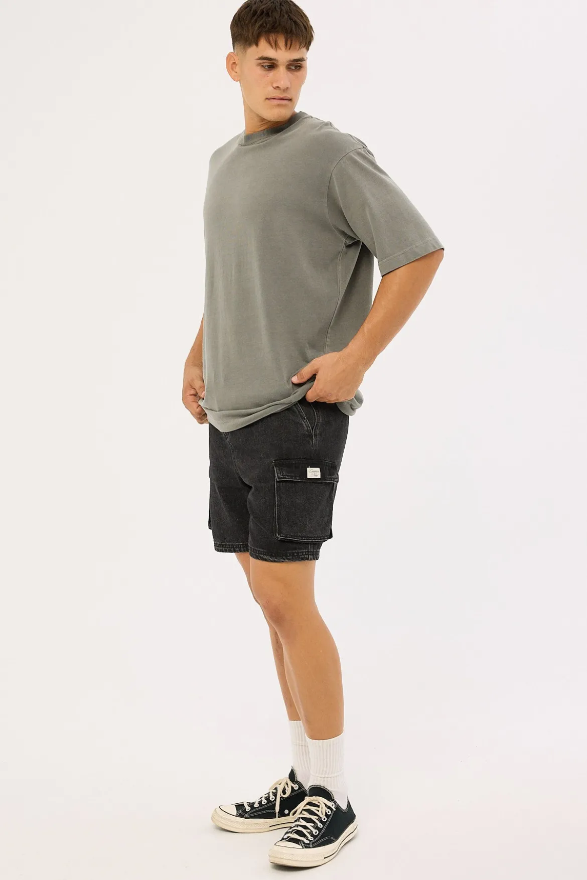 Relaxed Cargo Short Washed Black