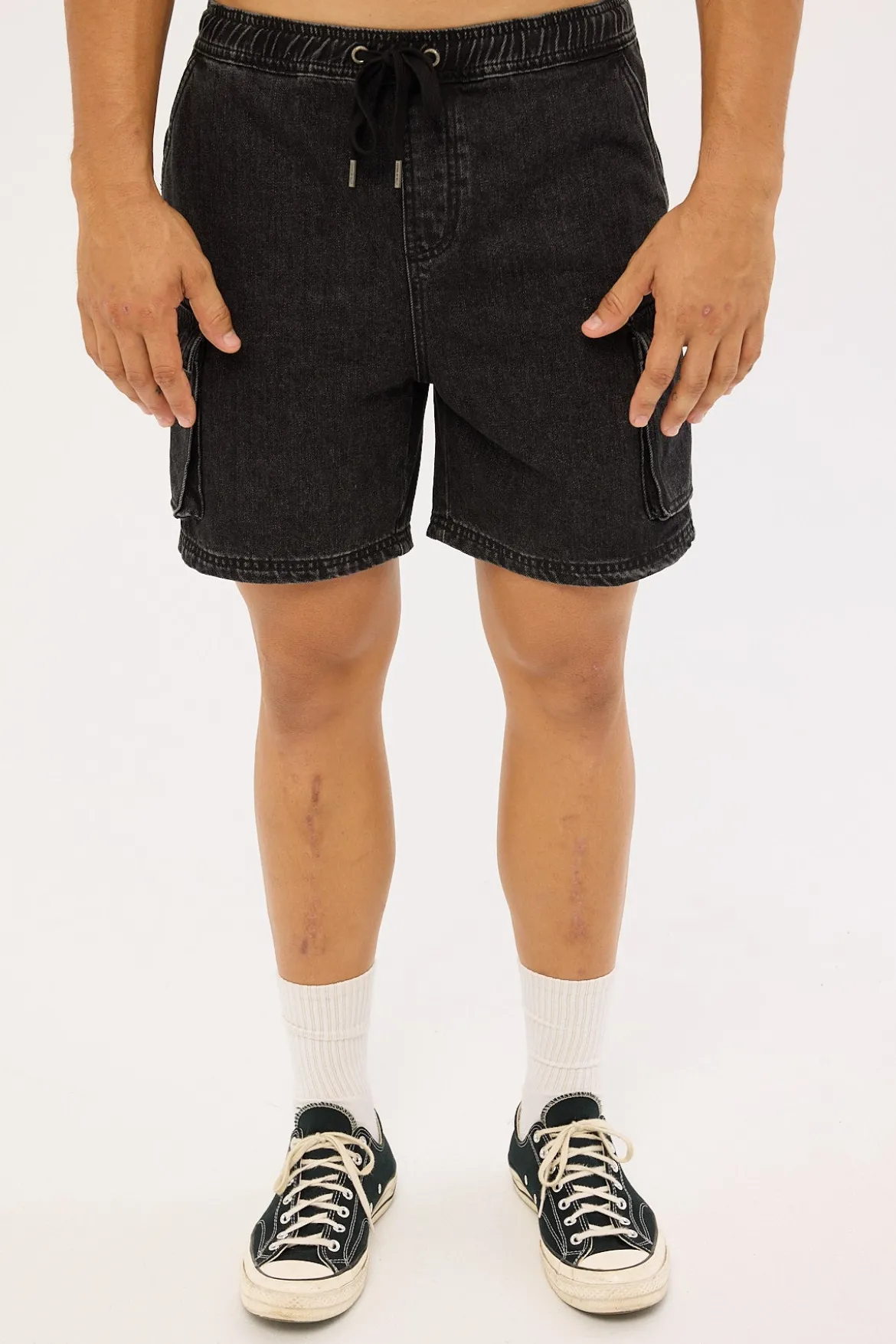 Relaxed Cargo Short Washed Black