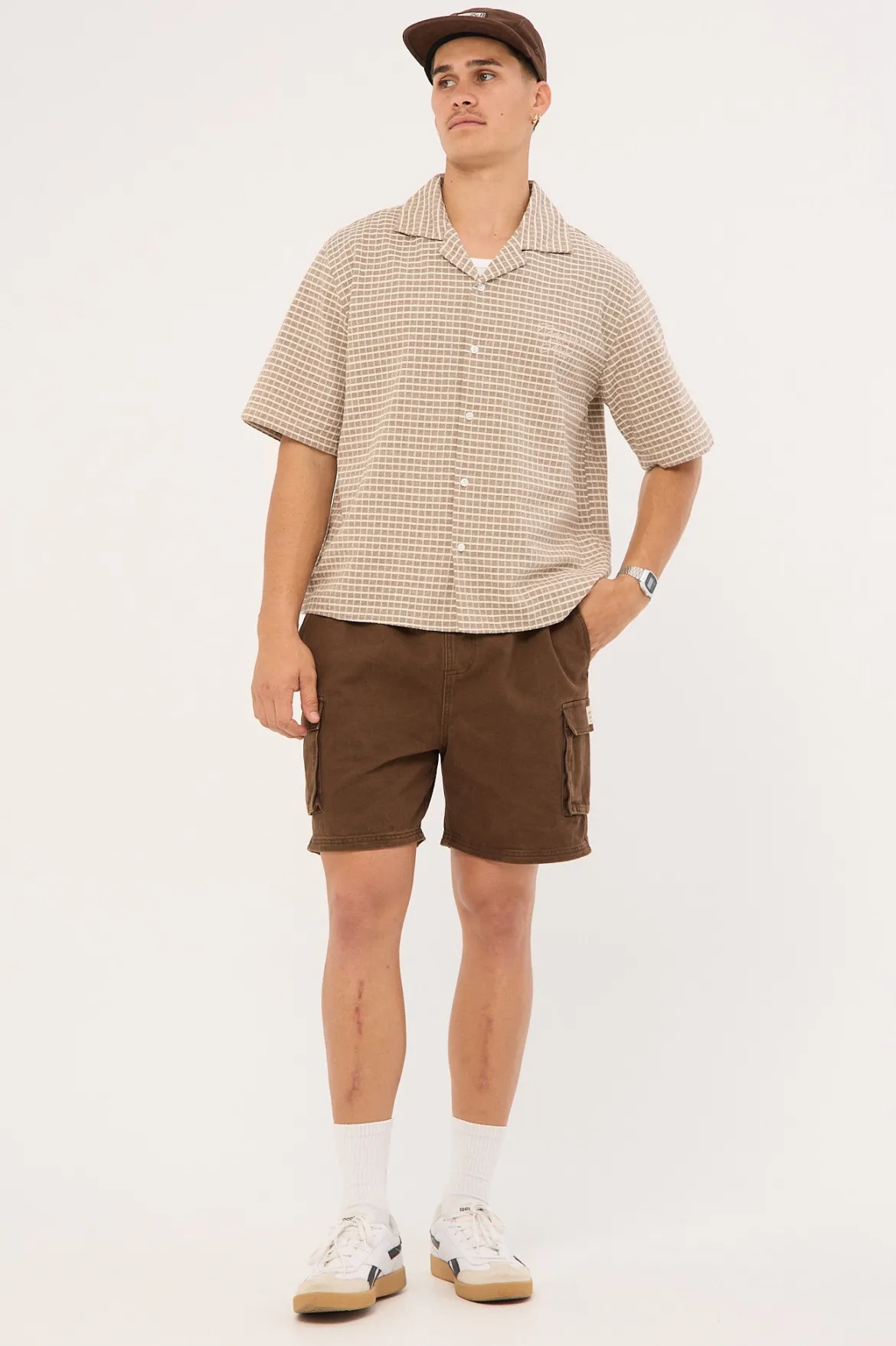 Relaxed Cargo Short Washed Brown