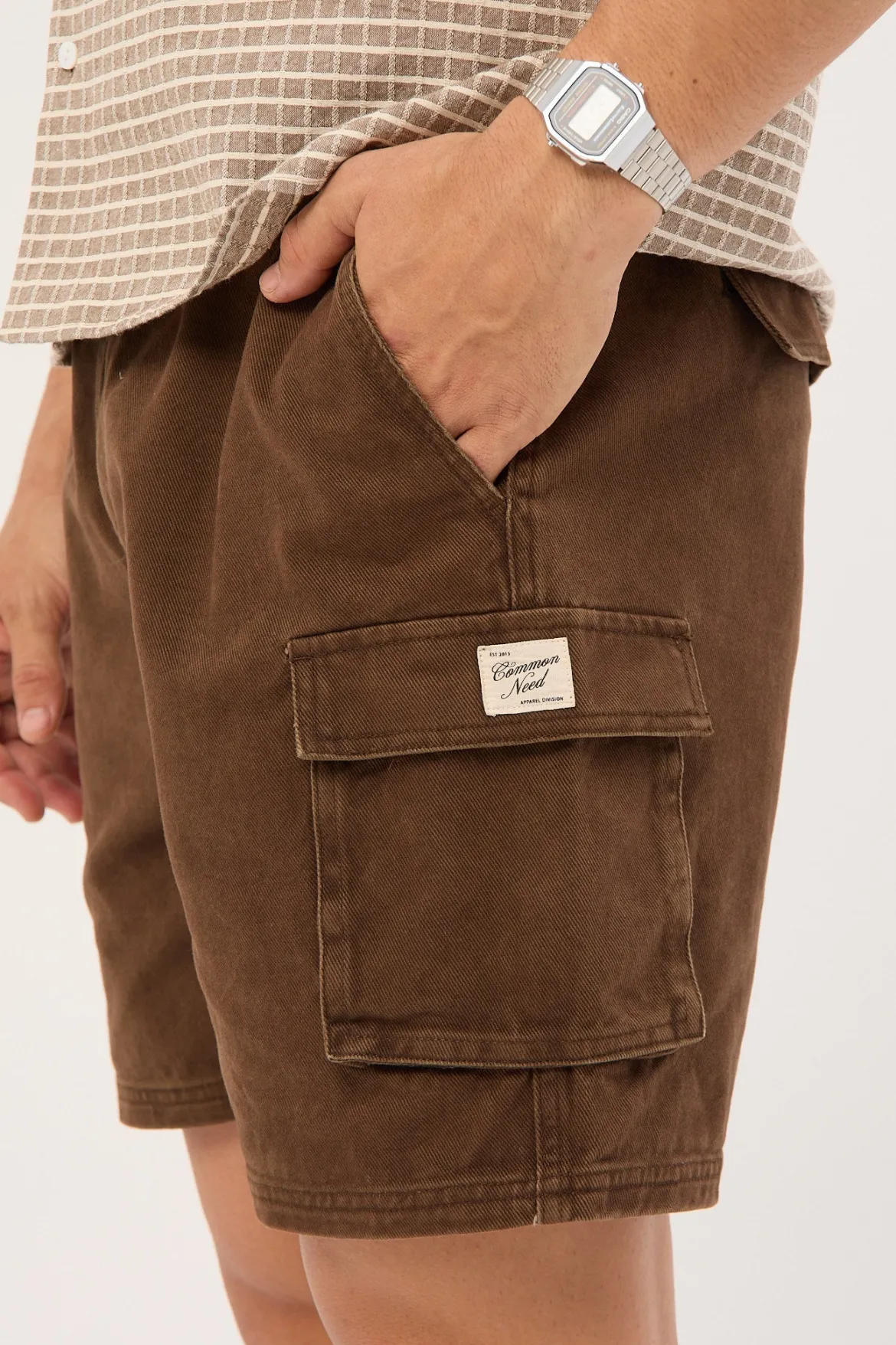 Relaxed Cargo Short Washed Brown